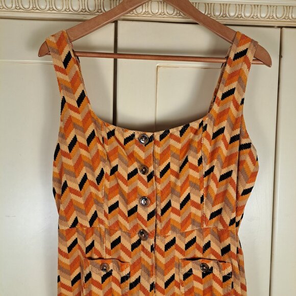 Urban Outfitters Women's Fall Chevron Stripe Corduroy Bib Overalls Sz Large-Flaw - Picture 2 of 16